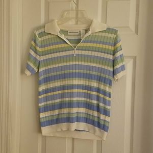 Alfred Dunner Striped Zip-Up Top with Collar